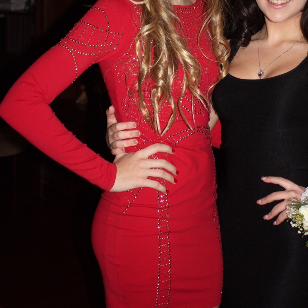 Red dress with gold sequins